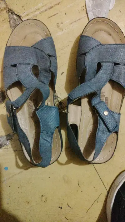 Sandalias de cuero azul para mujer - miniatura 1