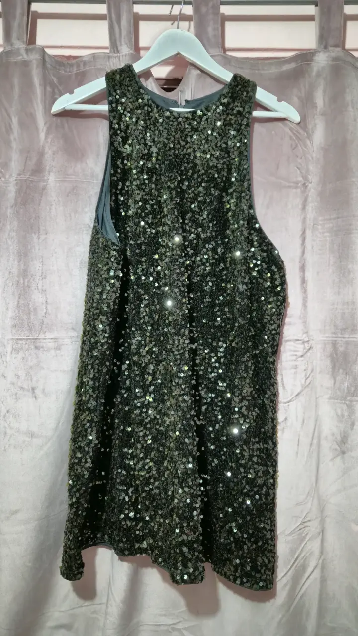 Vestido de lentejuelas verde botella H&M - XL