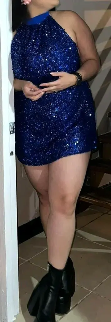 Vestido corto azul con lentejuelas - 3
