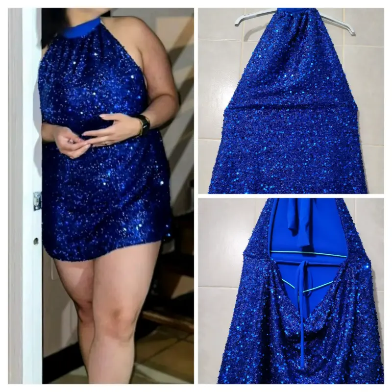 Vestido corto azul con lentejuelas - 5