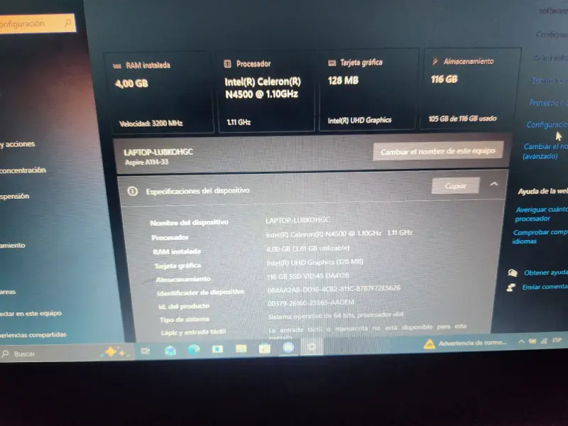 Laptop Acer Aspire A311-33 con Intel Celeron - 4