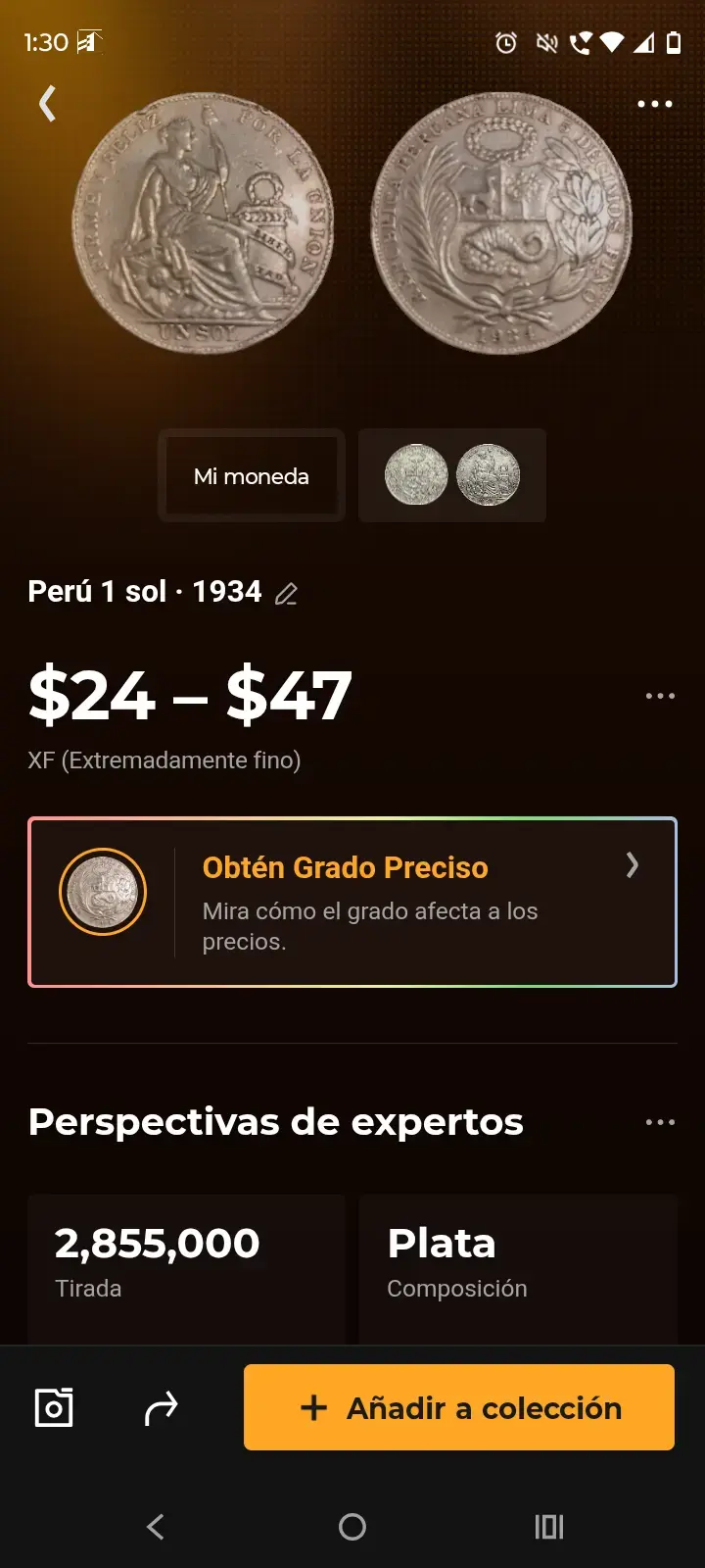 Moneda de plata Perú 1 Sol 1934 - 3