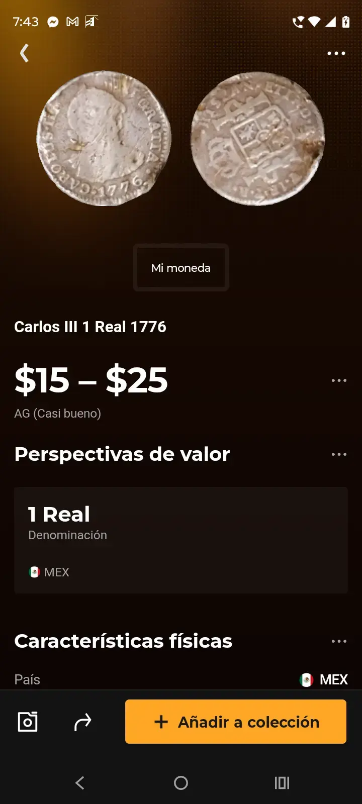 Moneda colección de plata Carlos III 1 Real 1776 - 3