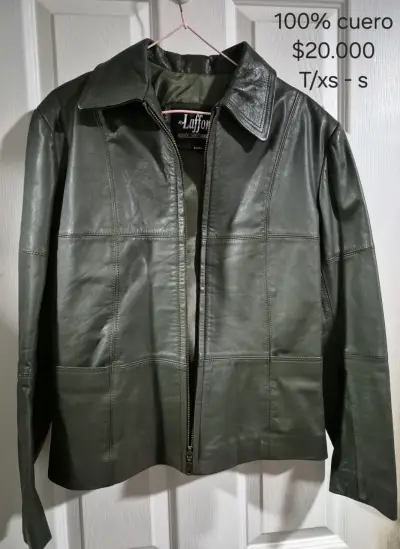 Chaqueta de cuero verde para mujer - miniatura 2