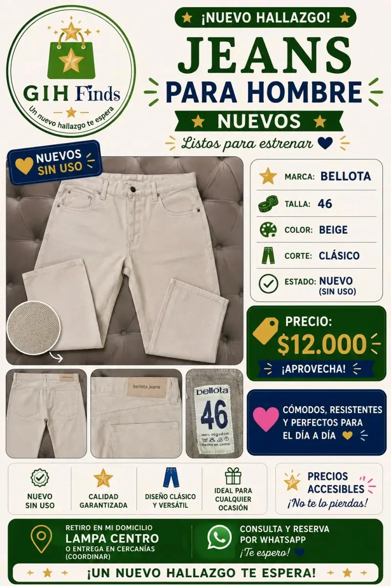 Jeans para hombre Bellota beige talla 46