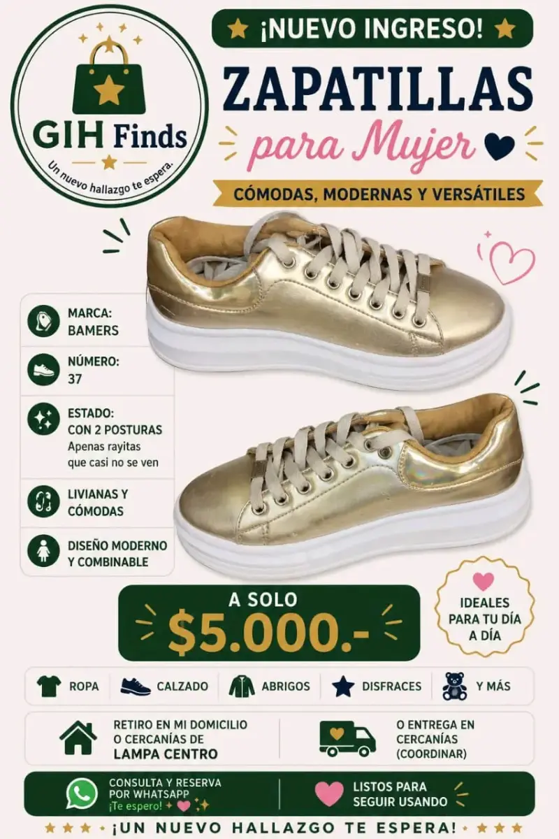 Zapatillas doradas para mujer Bamers talla 37