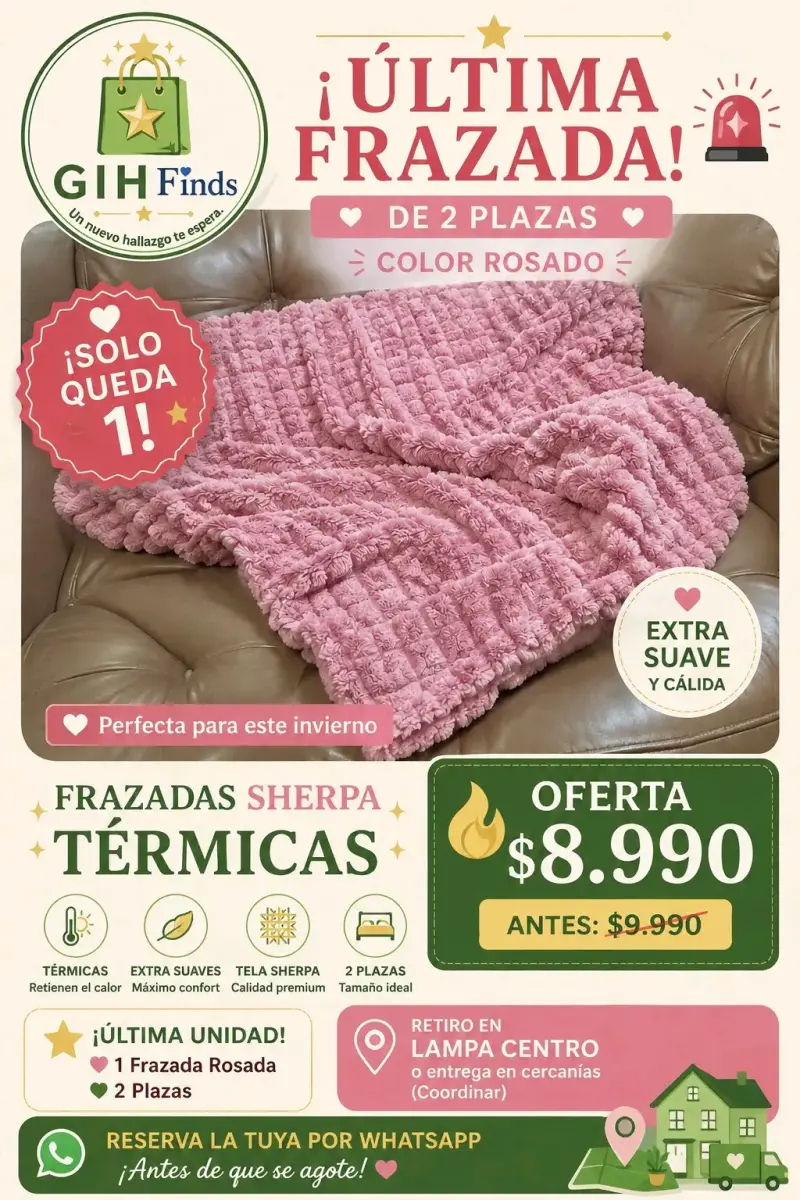 Frazada térmica de 2 plazas color rosado