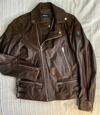 Chaqueta de cuero marrón Diesel para hombre - miniatura 1