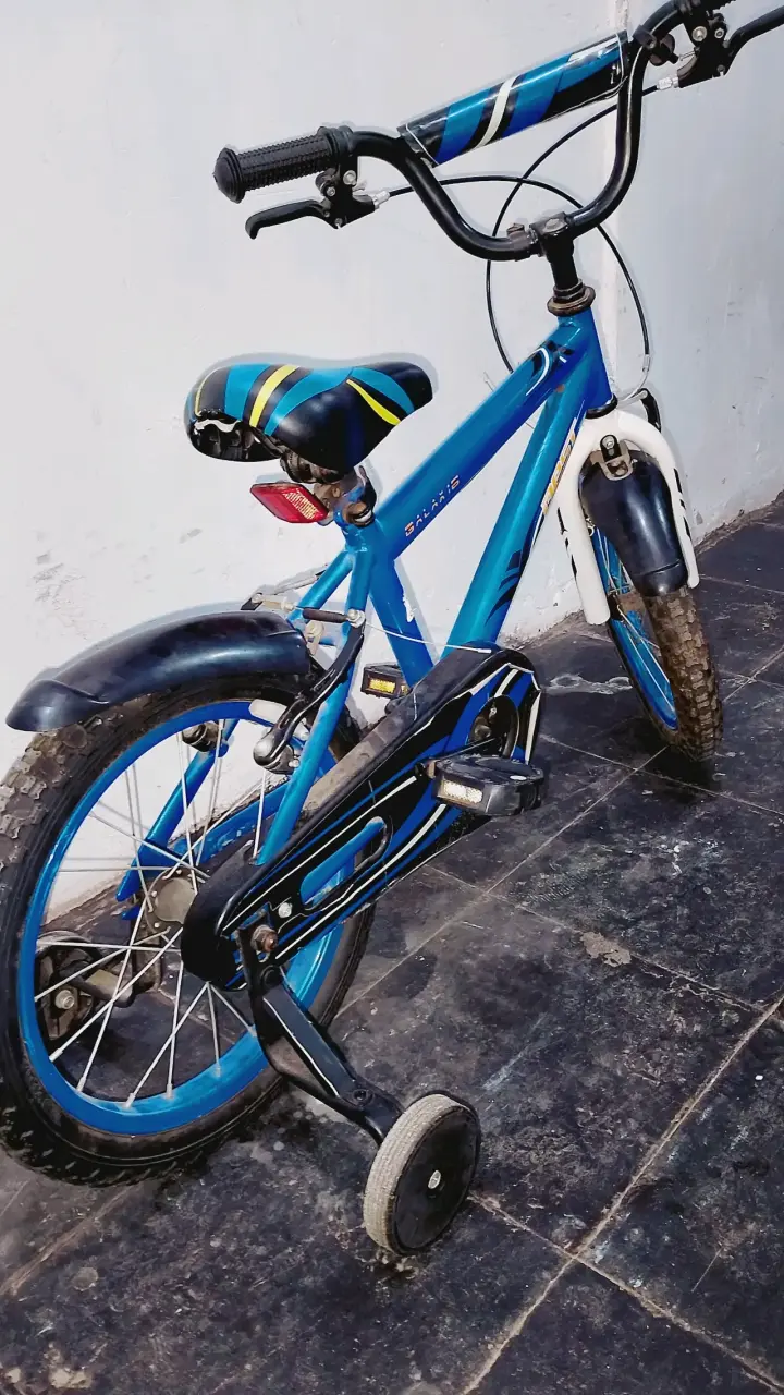Bicicleta infantil azul con ruedas de entrenamiento - 5