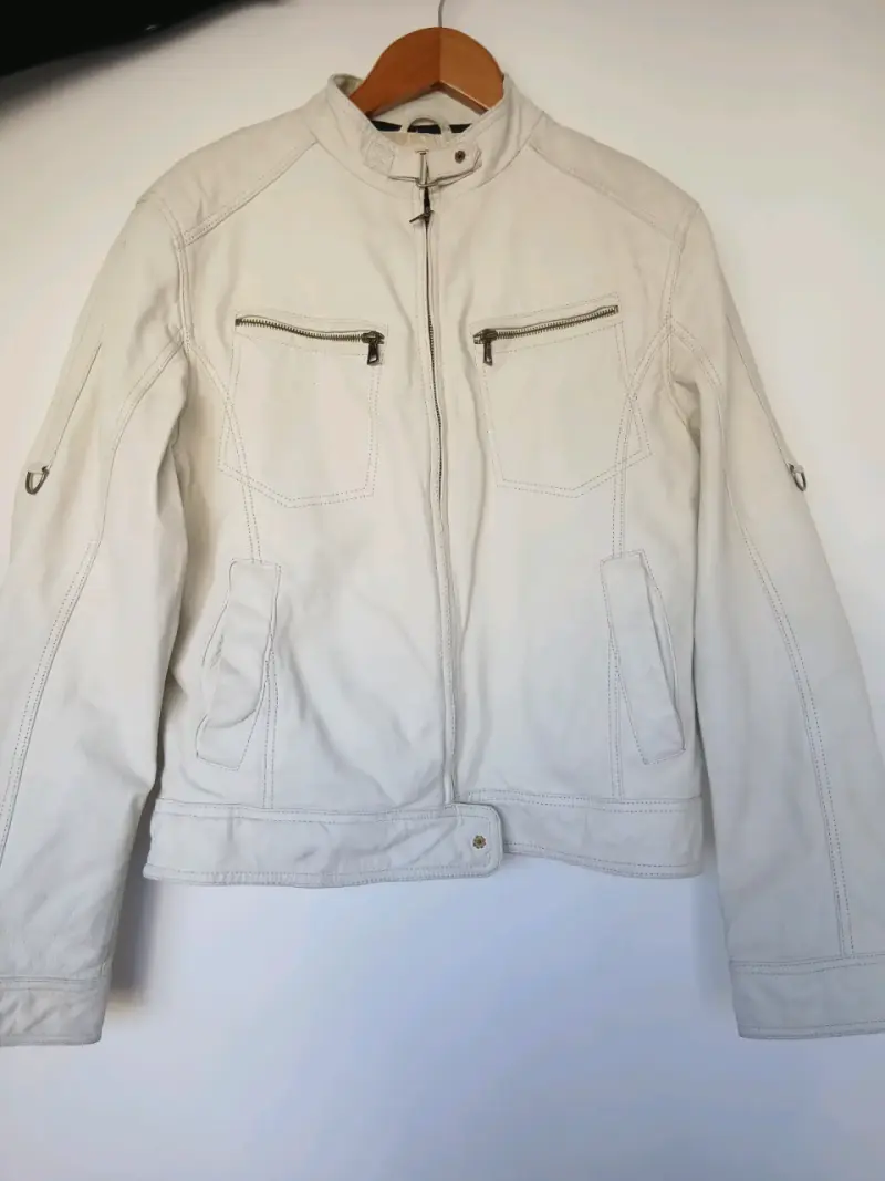 Chaqueta de cuero blanca hombre