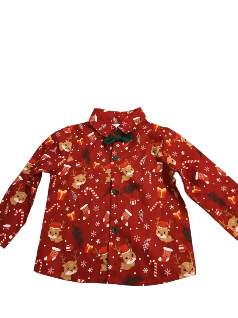 Camisa navideña infantil roja con renos