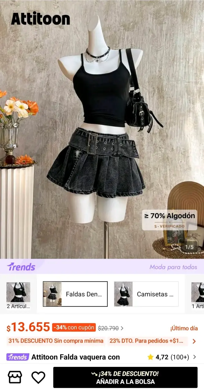 Falda de mezclilla plisada para mujer - 3