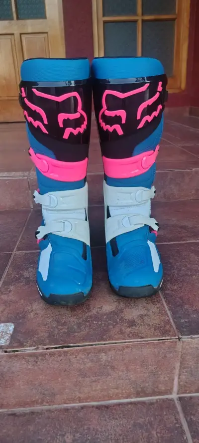 Botas de motocross Fox azules y rosas - miniatura 1