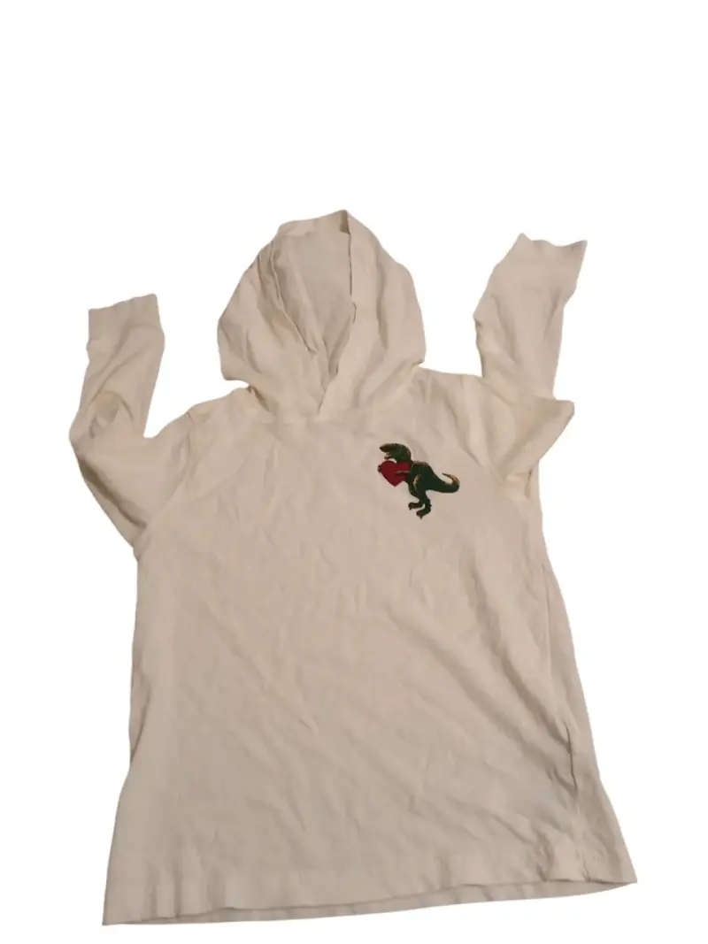 Polera con capucha blanca y diseño de dinosaurio