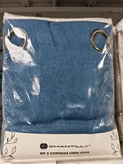 Set de 2 cortinas Chantilly look lino azul - miniatura 1