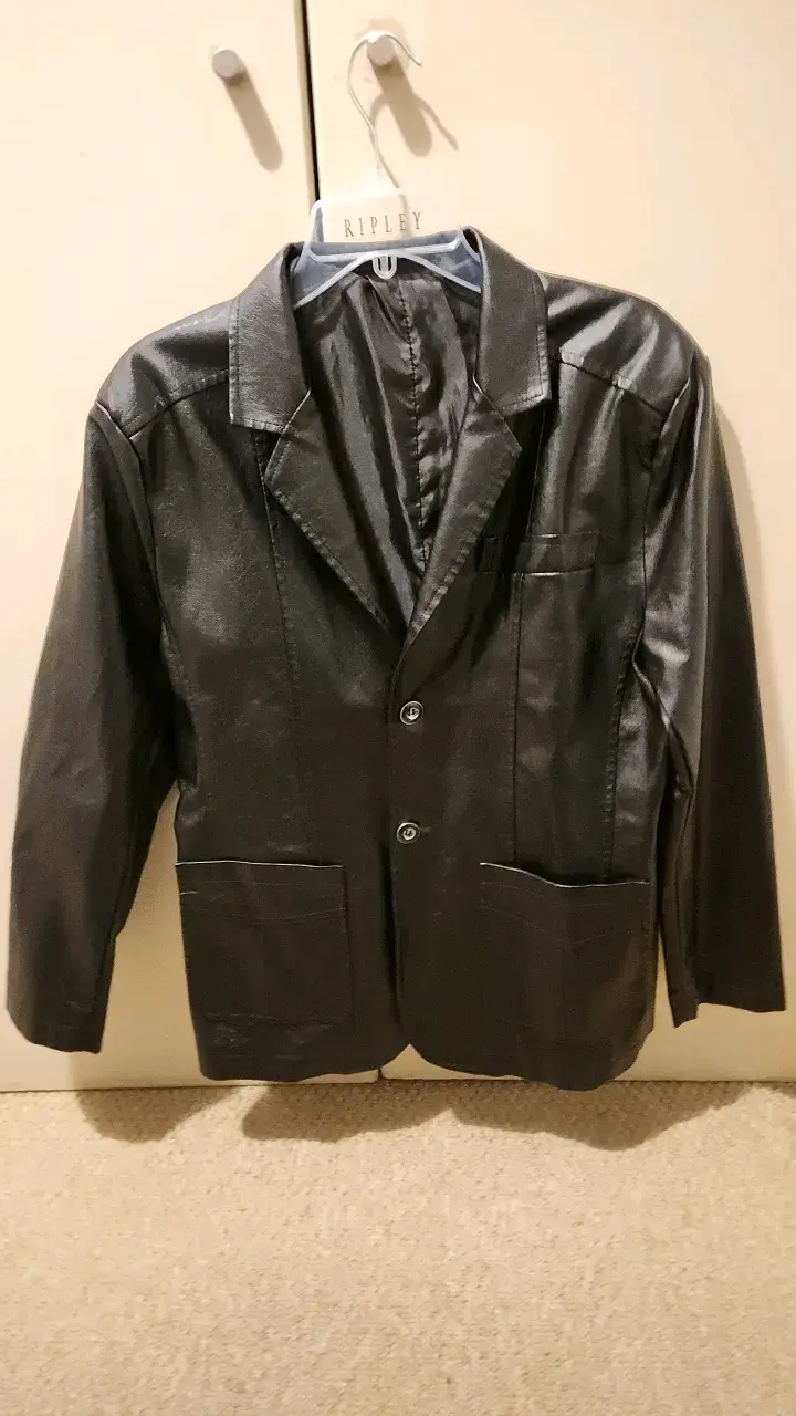 Blazer negro de cuero sintético para hombre - 1