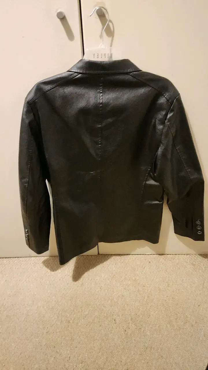 Blazer negro de cuero sintético para hombre - 2