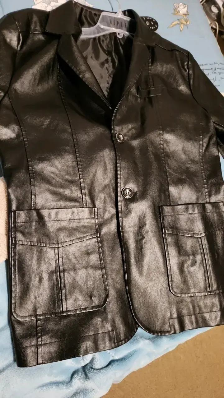 Blazer negro de cuero sintético para hombre - 3