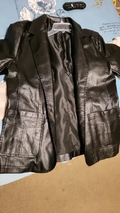 Blazer negro de cuero sintético para hombre - miniatura 5