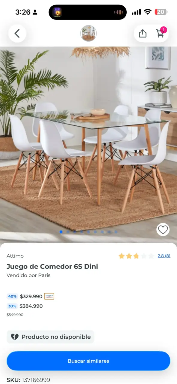 Juego de Comedor Dini 4 Sillas Blanco NEGOCIABLE - 1