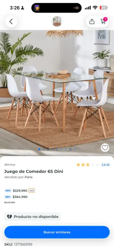 Juego de Comedor Dini 4 Sillas Blanco NEGOCIABLE - miniatura 1