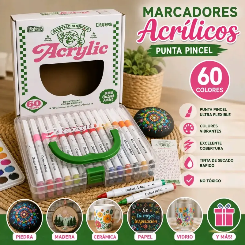 Marcadores acrílicos punta pincel 60 colores