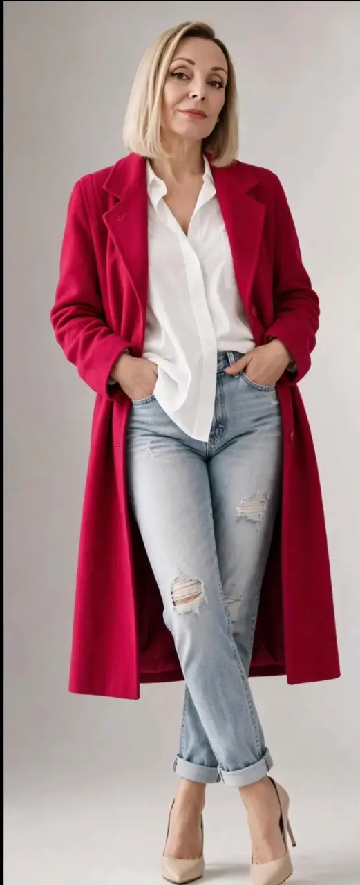 Abrigo rojo para mujer talla L - 3
