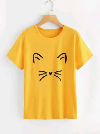 Polera Unisex con Diseño de Gato en Negro y Amarillo - miniatura 2
