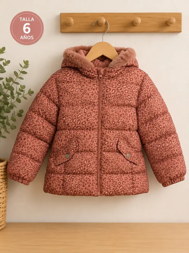 Chaqueta acolchada infantil con capucha y estampado animal