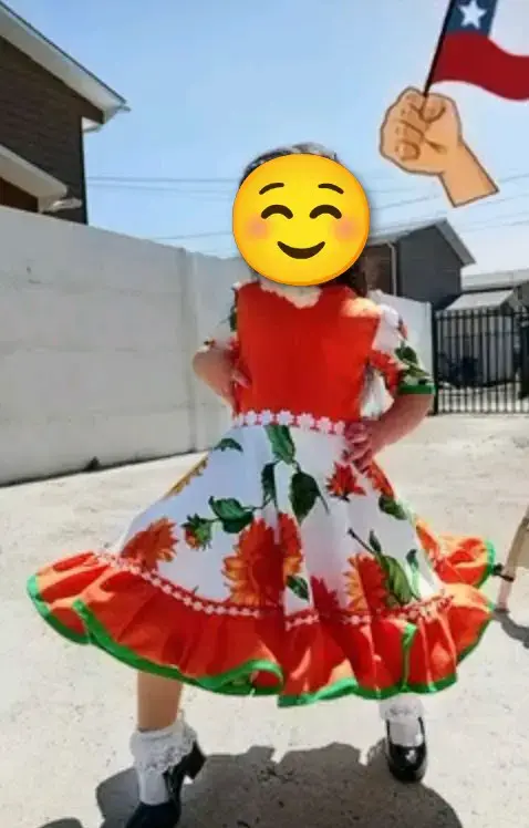 Vestido de huasa para niña con flores, talla 4-6