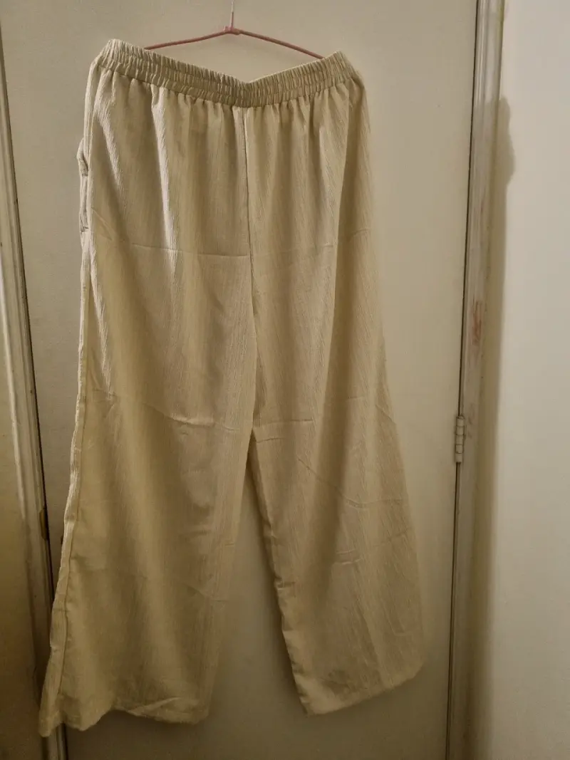 Pantalones beige de lino para mujer - 2