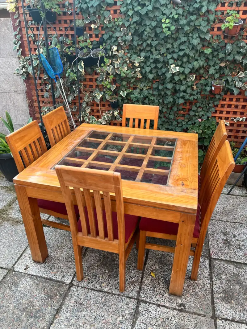 Juego de comedor de madera con vidrio para 6 personas - 1
