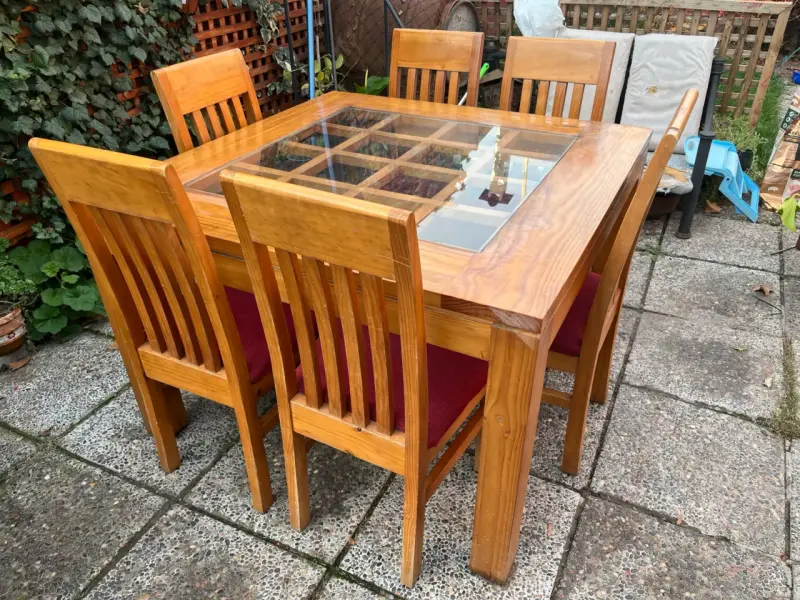 Juego de comedor de madera con vidrio para 6 personas - 2