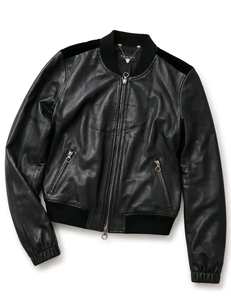 Chaqueta de cuero negra Twin Set para mujer