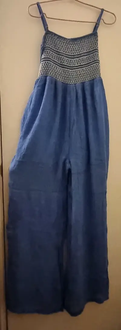 Jumpsuit azul con detalle tejido - miniatura 1
