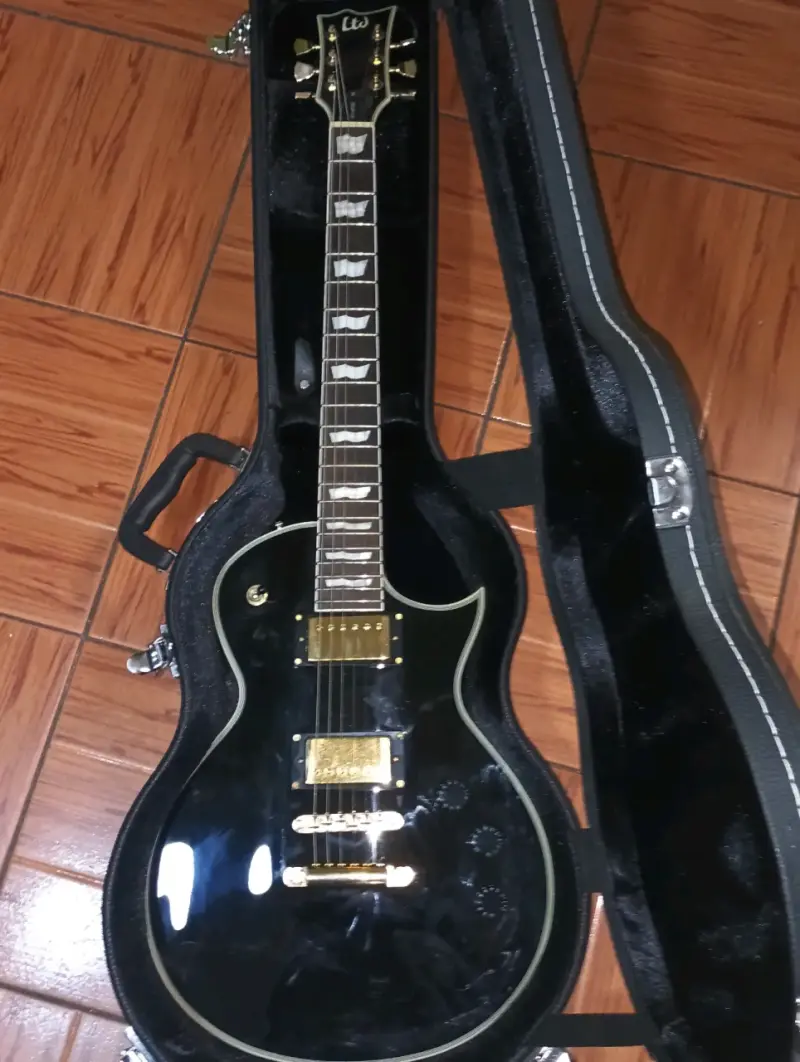 Guitarra eléctrica negra con estuche rígido - 2