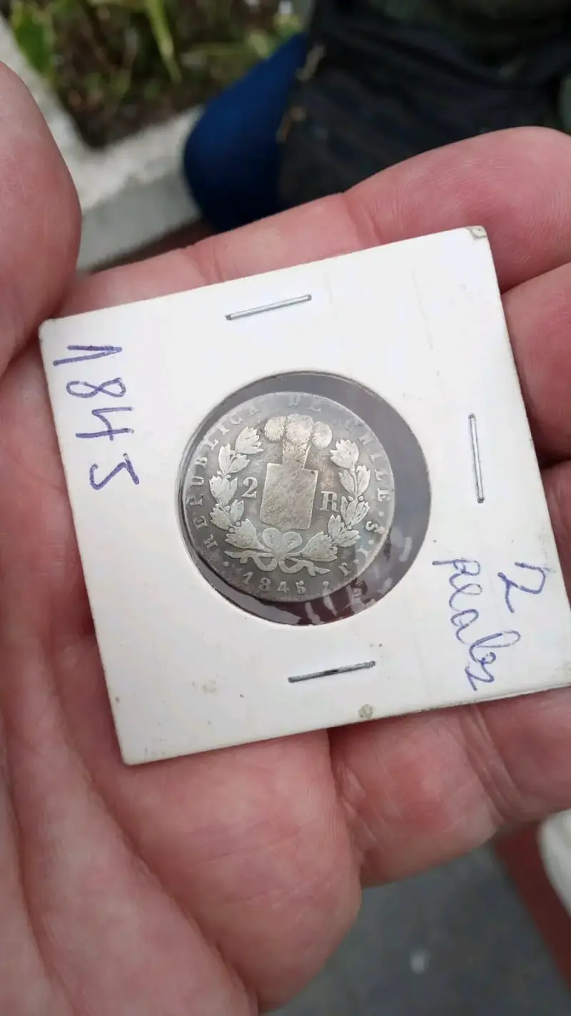 Moneda antigua chilena de 2 reales 1845 - 1