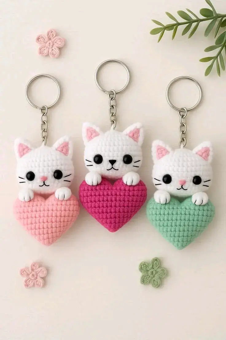 Llavero de gato tejido a crochet