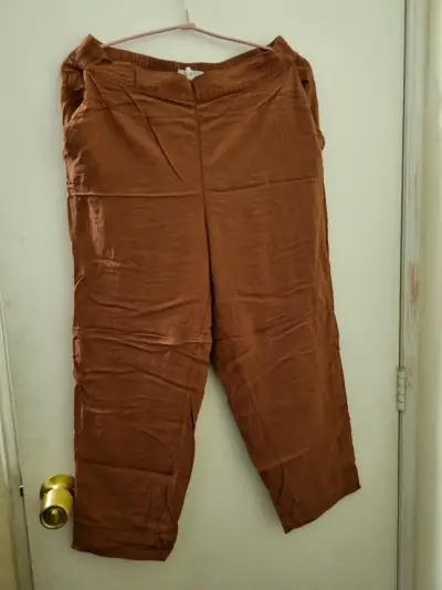 Pantalones de lino marrón para mujer - miniatura 1