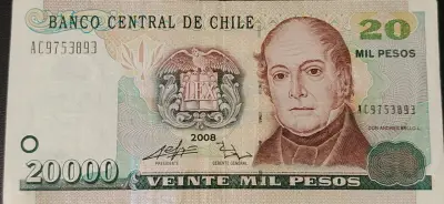 Billete de 20000 pesos chilenos 2008 - miniatura 1
