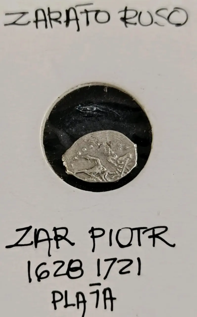 Moneda antigua rusa de plata Zar Piotr
