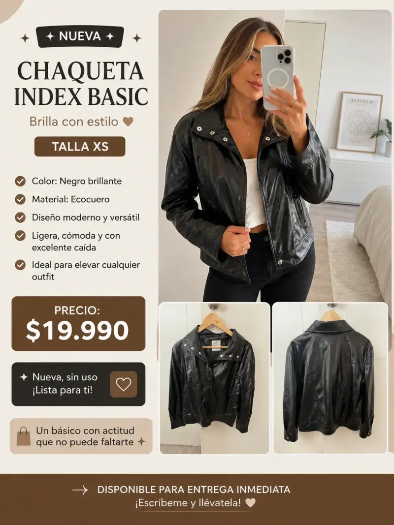 Chaqueta de cuero sintético negra Index Basic - 2