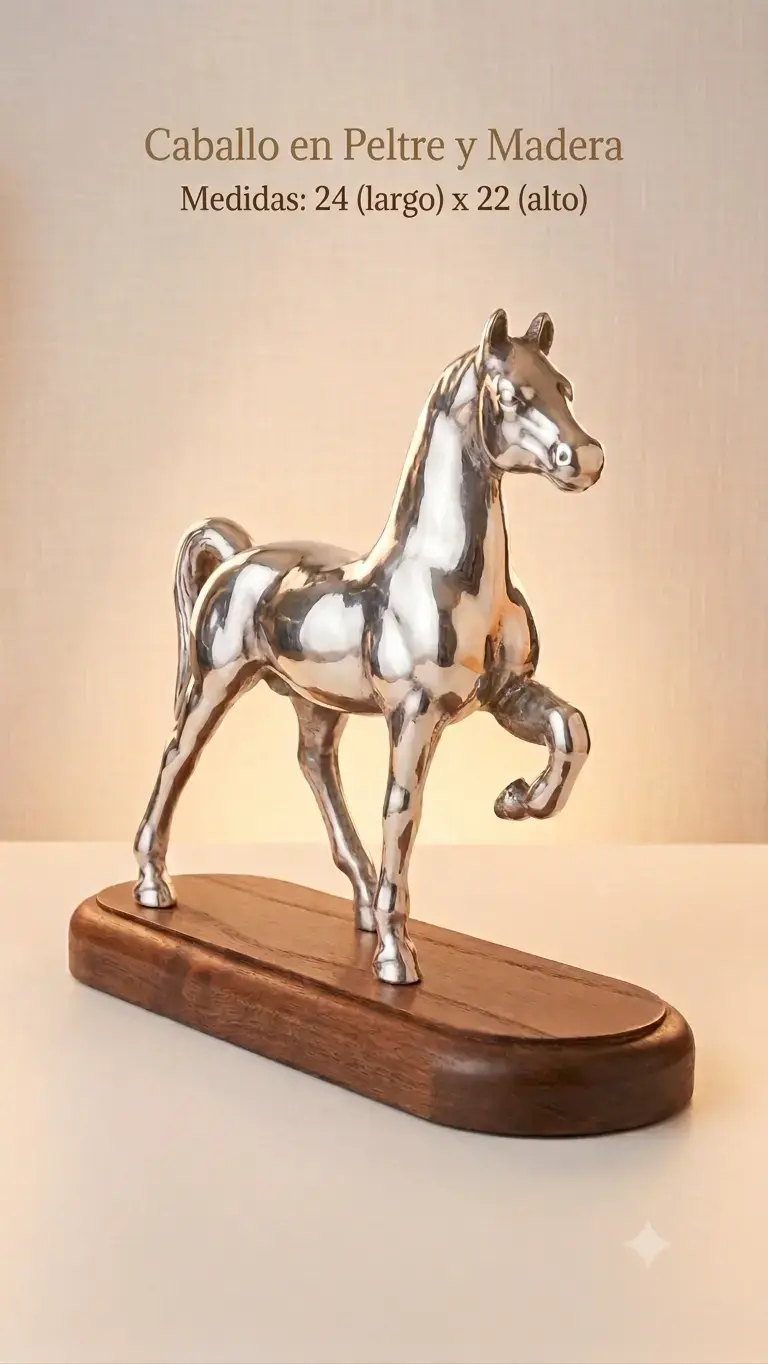 Figura de caballo en peltre y madera - 1