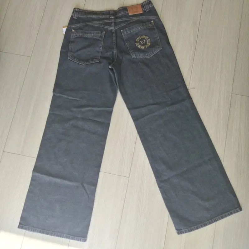 Jeans anchos de mezclilla azul para mujer - 2