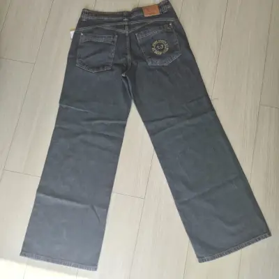Jeans anchos de mezclilla azul para mujer - miniatura 2