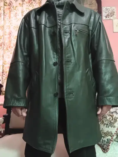 Abrigo de cuero verde para hombre - miniatura 1