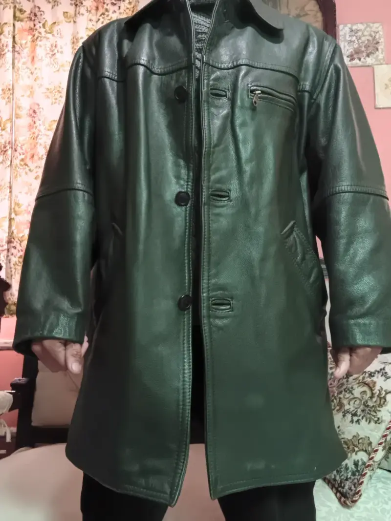 Abrigo de cuero verde para hombre - 2