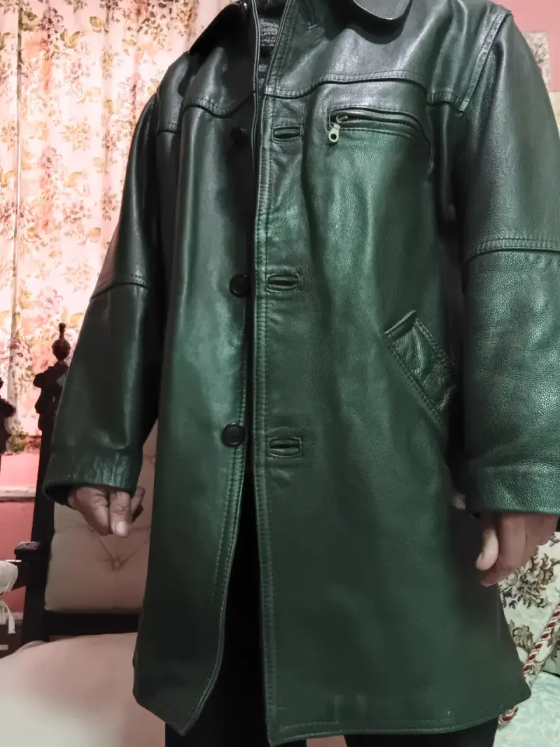 Abrigo de cuero verde para hombre - 3
