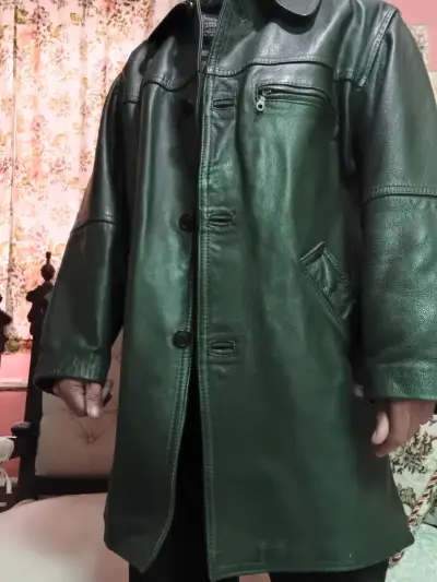 Abrigo de cuero verde para hombre - miniatura 3