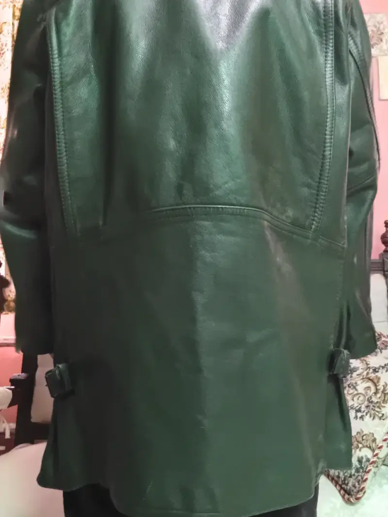Abrigo de cuero verde para hombre - 4